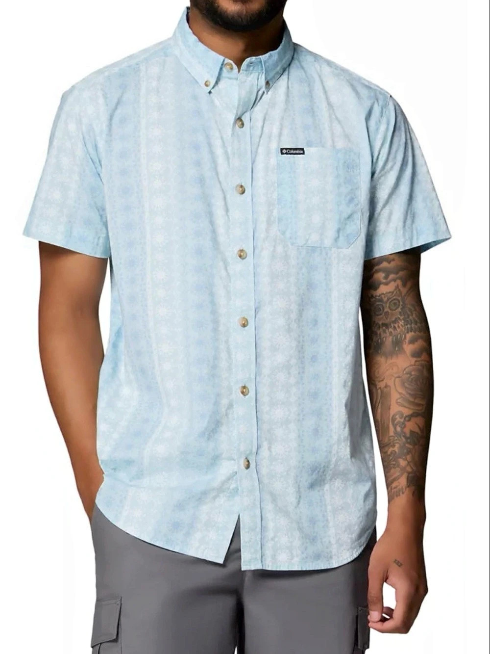 Columbia Rapid Rivers Printed Shirt Men L Blue Wildflower Floral Button Up